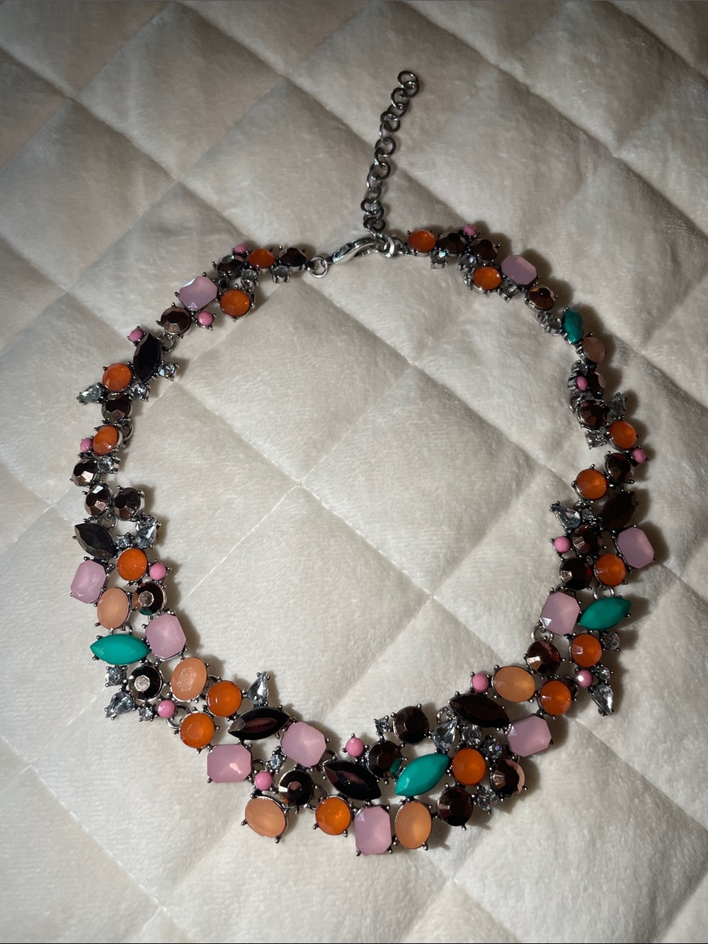 Colorful Gemstone Cluster Necklace - Pink, Orange & Teal - Picture 4 of 8